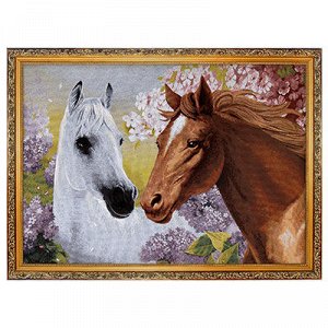 Картина 70х50см гобелен "Пара лошадей", деревянная рама 4см