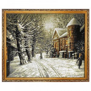 Картина 70х85см гобелен "Снег выпал. Замок", деревянная рама