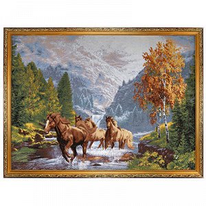 Картина 97х70см гобелен "Бегущие лошади", деревянная рама 3с