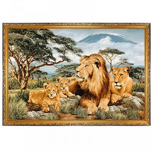 Картина гобелен 108х70см "Африканские львы", деревянная рама