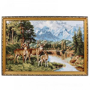 Картина гобелен 48х35см "Три оленя", деревянная рама 3см (Ро