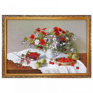 Картина гобелен 68х46см "Цветы и ягоды", деревянная рама 3см