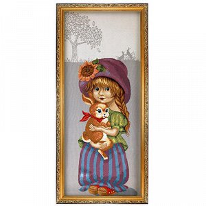 Картина гобелен 85х35см "Девочка с зайкой", деревянная рама