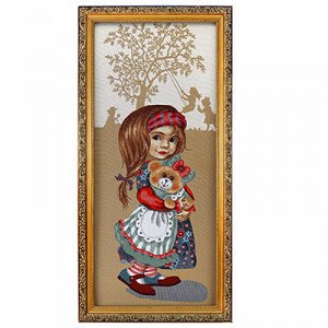 Картина гобелен 85х35см "Девочка с мишкой", деревянная рама