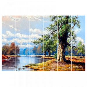 Картина на досках 40х60см "У реки", сосна (Россия)