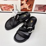 Женские шлепки на плоской подошве, декор &quot;пряжка&quot;, цвет черный