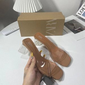 Женские мюли на каблуке, прозрачные