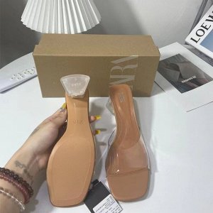 Женские мюли на каблуке, прозрачные