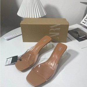 Женские мюли на каблуке, прозрачные