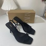 Женские босоножки на каблуке, с квадратным носом, цвет черный