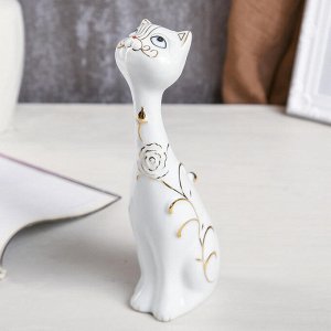 Сувенир керамика "Белая кошка с золотой розой" 26х8,5х6,5 см