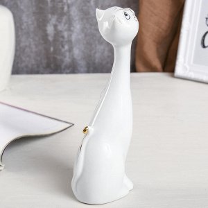 Сувенир керамика "Белая кошка с золотой розой" 26х8,5х6,5 см