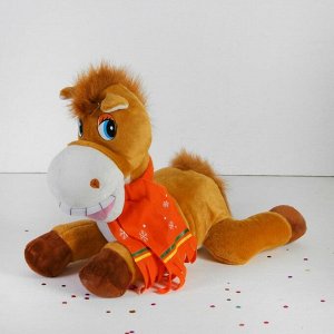 Мягкая игрушка "Лошадь" в шарфике со снежинками, большая, улыбка лежит, цвета МИКС