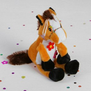 Мягкая игрушка-присоска "Лошадь" на грудке три цветка, цвета МИКС