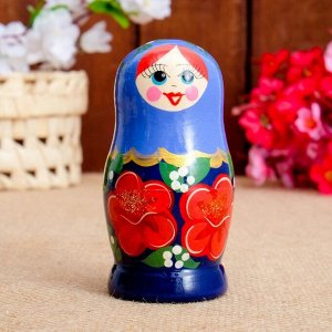 Матрёшка «Русская красавица», голубой платок, 5 кукольная, 10 см