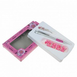 Набор подарочный 3в1 в карт.коробке (ручка+браслет+заколка) розовый 16*9см микс