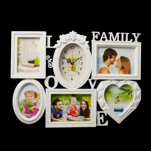 Часы настенные, серия: Фото, "Family Love", 5 фоторамок, белые, 38х54 см, микс