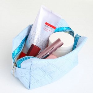 Косметичка женская на молнии, объёмная, маленькая, с принтом, голубая