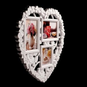 Фоторамка "Сердечность" на 3 фото 10х15 см, 10х10 см, белая