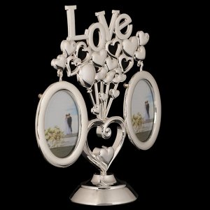 Фоторамка «Любовь и шарики-сердечки», на 2 фото 5-6,4 см, серебро