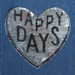 Пришивная аппликация с пайетками "Сова/happy days", двусторонняя, в форме сердца, 21 х 20см