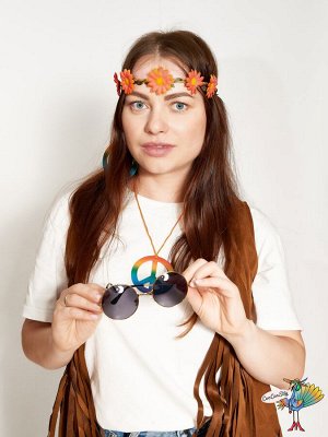 очки Круглые Хиппи в стиле 70-х, черные стекла, 13,5х5,5 см