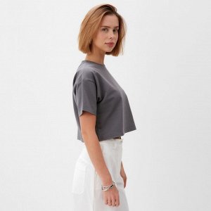 Футболка укороченная женская MINAKU OVERSIZE FIT: цвет графит