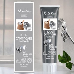 Зубная паста с серебром и содой Dr.Kang TOTAL CAVITY CARE SILVER & BAKING SODA для осветления эмали зубов, Ментол, 120г, Корея