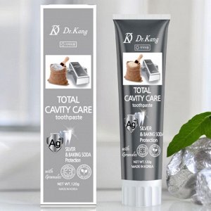 Зубная паста с серебром и содой Dr.Kang TOTAL CAVITY CARE SILVER & BAKING SODA для осветления эмали зубов, Ментол, 120г, Корея