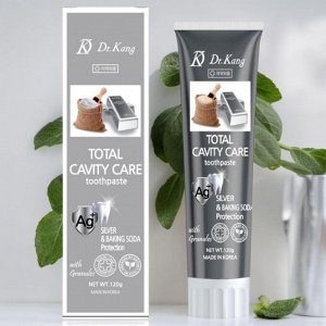 Зубная паста с серебром и содой Dr.Kang TOTAL CAVITY CARE SILVER & BAKING SODA для осветления эмали зубов, Ментол, 120г, Корея