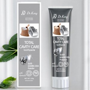 Зубная паста с серебром и содой Dr.Kang TOTAL CAVITY CARE SILVER & BAKING SODA для осветления эмали зубов, Ментол, 120г, Корея