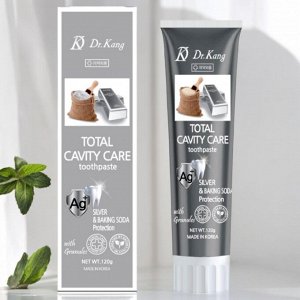 Зубная паста с серебром и содой Dr.Kang TOTAL CAVITY CARE SILVER & BAKING SODA для осветления эмали зубов, Ментол, 120г, Корея