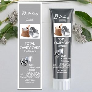 Зубная паста с серебром и содой Dr.Kang TOTAL CAVITY CARE SILVER & BAKING SODA для осветления эмали зубов, Ментол, 120г, Корея