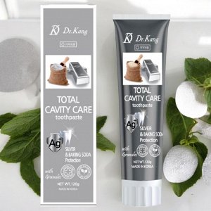 Зубная паста с серебром и содой Dr.Kang TOTAL CAVITY CARE SILVER & BAKING SODA для осветления эмали зубов, Ментол, 120г, Корея