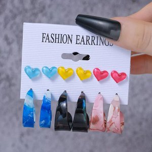 Серьги набор, бижутерия, 6 пар