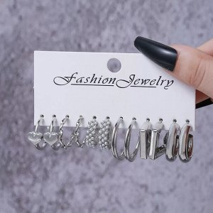 Серьги набор, бижутерия, 6 пар