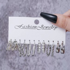 Серьги набор, бижутерия, 6 пар