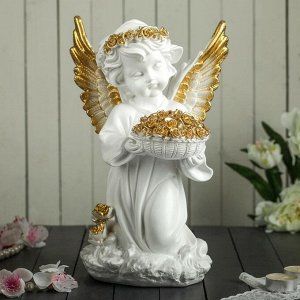 Статуэтка "Ангел с корзиной цветов" большая, золото