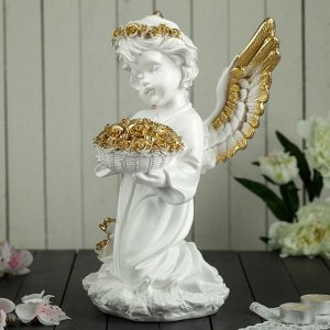 Статуэтка "Ангел с корзиной цветов" большая, золото