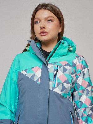 Горнолыжная куртка женская зимняя бирюзового цвета 2337Br