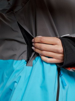 Горнолыжная куртка женская зимняя большого размера голубого цвета 2278Gl