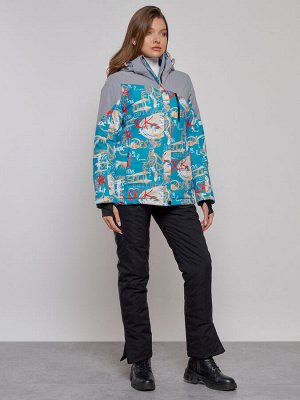 Горнолыжная куртка женская зимняя синего цвета 2252S