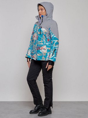 Горнолыжная куртка женская зимняя синего цвета 2252S
