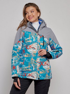Горнолыжная куртка женская зимняя синего цвета 2252S
