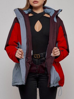 Горнолыжная куртка женская зимняя большого размера красного цвета 2308Kr