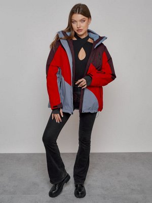 Горнолыжная куртка женская зимняя большого размера красного цвета 2308Kr