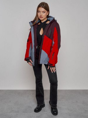Горнолыжная куртка женская зимняя большого размера красного цвета 2308Kr