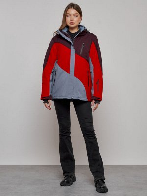 Горнолыжная куртка женская зимняя большого размера красного цвета 2308Kr