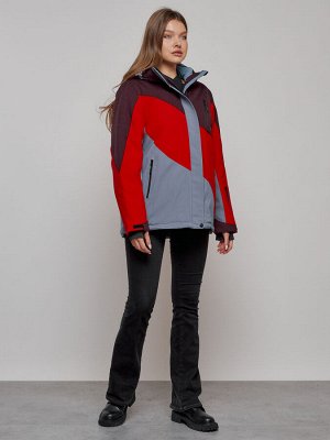 Горнолыжная куртка женская зимняя большого размера красного цвета 2308Kr