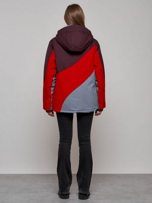 Горнолыжная куртка женская зимняя большого размера красного цвета 2308Kr